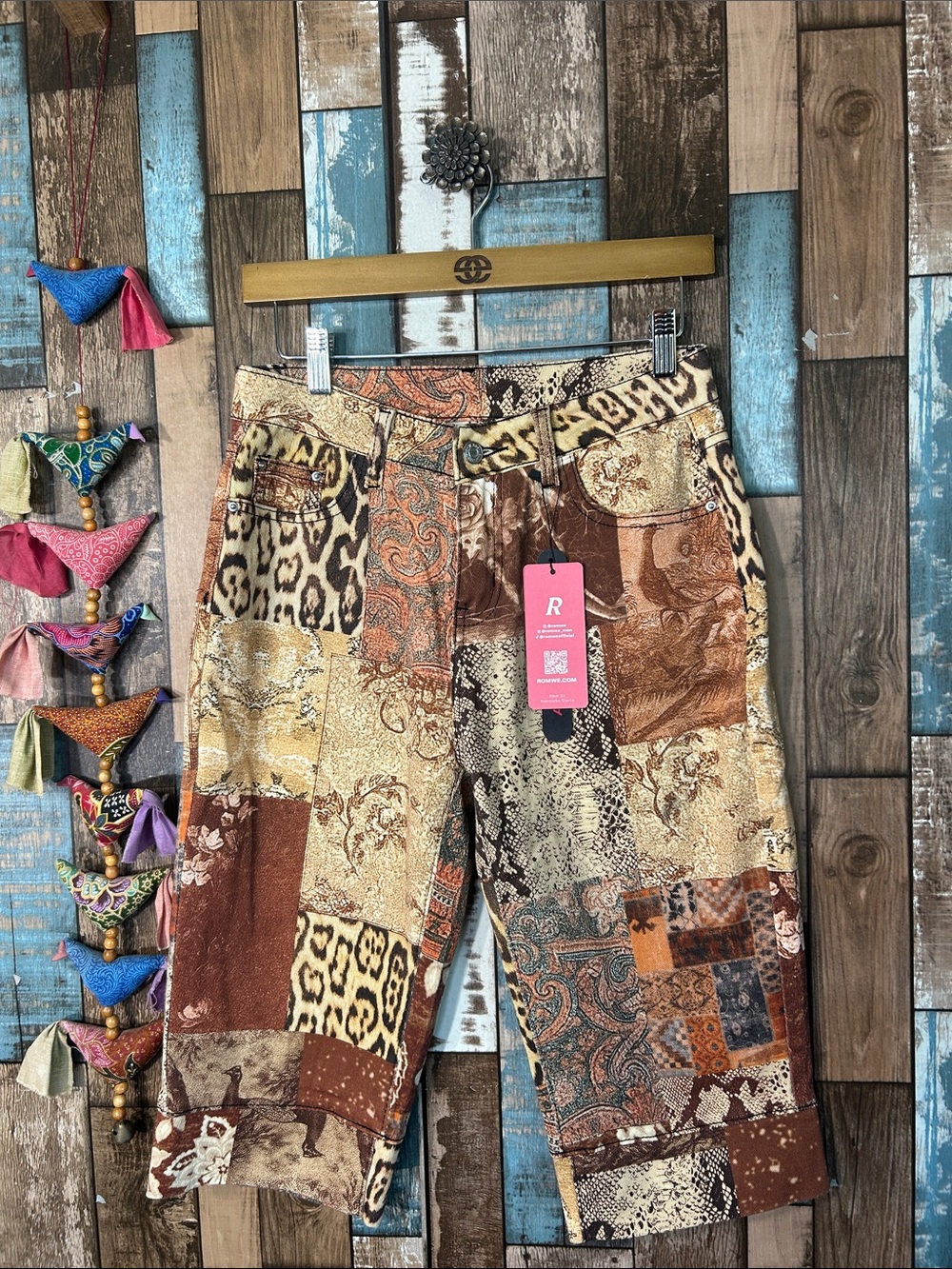 ROMWE Brown Multi Patchwork Chinos